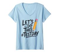 Donna Test Day Lets Do This Pencil State Testing Teacher Maglietta con Collo a V