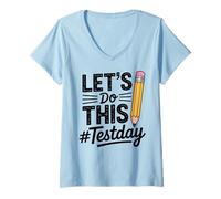 Donna Test Day Lets Do This Pencil State Testing Teacher Maglietta con Collo a V