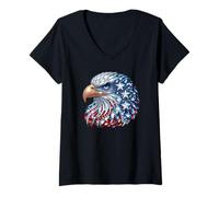 Donna Testa d'aquila patriottica con stelle rosse bianche blu USA Pride Art Maglietta con Collo a V