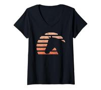 Donna Testa di Cavallo Tramonto Silhouette Retro Animal Maglietta con Collo a V