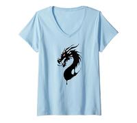 Donna Testa di drago con una vista rossa Maglietta con Collo a V