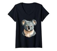Donna Testa di Koala stilizzata - Illustrazione Maglietta con Collo a V