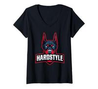 Donna Testa Doberman - Hardstyle | per Gli Appassionati di Cani e Hard Style Maglietta con Collo a V