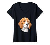 Donna Testa stilizzata di beagle in stile cartone animato Maglietta con Collo a V