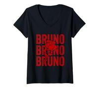 Donna Testo Bruno Invecchiato con Grafica Floreale Maglietta con Collo a V