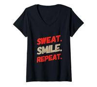 Donna Testo Divertente Sport Scherzi Divertenti Citazioni Sport Sudore Sorriso Ripetizione Maglietta con Collo a V