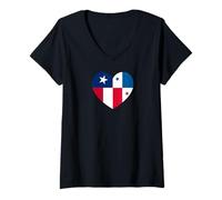 Donna Texas And Panama Flags: Heart Shaped Unity Maglietta con Collo a V