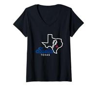 Donna Texas Mappa Contorno con Chitarra Austin City Retro Souvenir Maglietta con Collo a V