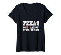 Donna Texas One Nation Under Brisket BBQ - Divertente Texas BBQ Maglietta con Collo a V