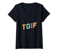 Donna TGIF Paper Cut Colorful Tipografia Uomo Donna Maglietta con Collo a V
