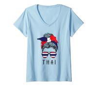 Donna Thai Girl Thai Heritage Thailand Flag Maglietta con Collo a V