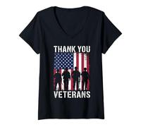 Donna Thank You Veterans Bandiera Usurata Orgoglio Giornata Maglietta con Collo a V