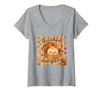 Donna Thankful Dumpling Cute Turkey Thanksgiving Squishy Fall Maglietta con Collo a V