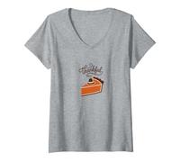 Donna Thankful Pumpkin Pie Pilgrim Hat Accogliente Grafica Autumn Vibes Maglietta con Collo a V