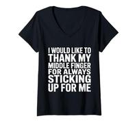 Donna Thanks To My Middle Finger for Having My Back - Maglietta con Collo a V