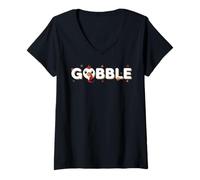 Donna Thanksgiving Gobble Till You Wobble Gobble Maglietta con Collo a V