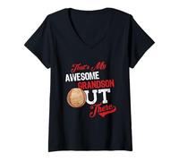 Donna That's My Awesome Grandson out There Baseball Lovers Maglietta con Collo a V