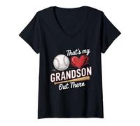Donna That's My Grandson Out There Baseball Nonna Festa della mamma Maglietta con Collo a V