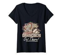 Donna That's My Grandson out There Vintage Leopard Baseball Maglietta con Collo a V