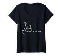 Donna THC Chimica Formula Marijuana Cannabis Kiffer Erba Maglietta con Collo a V