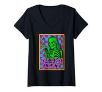 Donna The 3 AM Text Retro Skeleton Vibrante Scacchi Humor Art Maglietta con Collo a V
