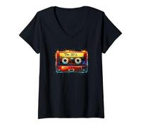 Donna The 80's Cassette Retro Music Nostalgia Fun Throwback Maglietta con Collo a V