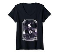 Donna The Addams Family Wednesday Playing On Graves Portrait Maglietta con Collo a V