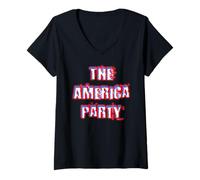 Donna The America Party Rosso Bianco e Blu Maglietta con Collo a V