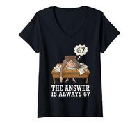 Donna The Answer Is Always 67 Math Teacher Meme 90s Retro Cartoon Maglietta con Collo a V