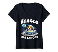 Donna The Beagle Has Landed Cane sulla Luna Allunaggio Maglietta con Collo a V