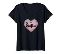 Donna The Beatles - Cuore Rosa retrò Design Maglietta con Collo a V
