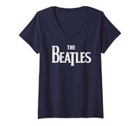 Donna The Beatles - Logo Classico Maglietta con Collo a V, Navy, XL