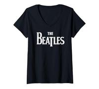 Donna The Beatles - Logo Classico Maglietta con Collo a V, Nero, XXL