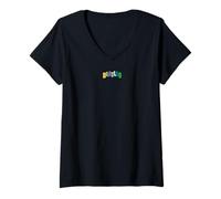 Donna The Beatles - Retro Color Block Logo Design Maglietta con Collo a V