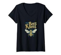 Donna The Bees Knees Divertente Carino Bee Pun Primavera Estate Buzz Maglietta con Collo a V