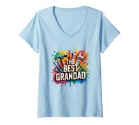 Donna The Best Grandad Handyman Tools Acquerello Splash Design Maglietta con Collo a V