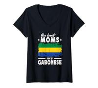 Donna The Best Moms are Gabonese Mother's Day Gabon Flag Maglietta con Collo a V