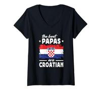 Donna The Best Papas are Croatian Father's Day Croatia Flag Maglietta con Collo a V