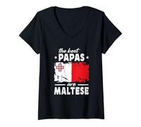 Donna The Best Papas are Maltese Father's Day Malta Flag Maglietta con Collo a V