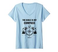 Donna The Bible is My Compass - Joshua 1:8 Christian Faith Camping Maglietta con Collo a V