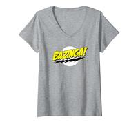 Donna The Big Bang Theory Sheldon Bazinga Maglietta con Collo a V, Grigio Melange, XL