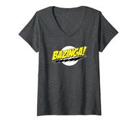 Donna The Big Bang Theory Sheldon Bazinga Maglietta con Collo a V, Grigio Scuro, XXL