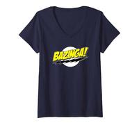 Donna The Big Bang Theory Sheldon Bazinga Maglietta con Collo a V, Navy, XL