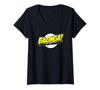 Donna The Big Bang Theory Sheldon Bazinga Maglietta con Collo a V, Nero, XXL