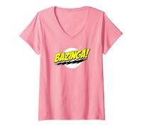 Donna The Big Bang Theory Sheldon Bazinga Maglietta con Collo a V, Rosa, M