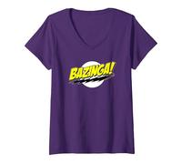 Donna The Big Bang Theory Sheldon Bazinga Maglietta con Collo a V, Viola, L