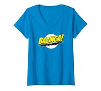 Donna The Big Bang Theory Sheldon Bazinga Maglietta con Collo a V, Zaffiro, XL