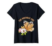 Donna The Birthday Girl Butterfly Party Arancione Bambini Ragazze Donne Maglietta con Collo a V