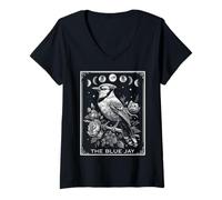 Donna The Blue Jay Bird Tarocchi Witchy Moon Maglietta con Collo a V