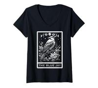 Donna The Blue Jay Bird Tarocchi Witchy Moon Maglietta con Collo a V